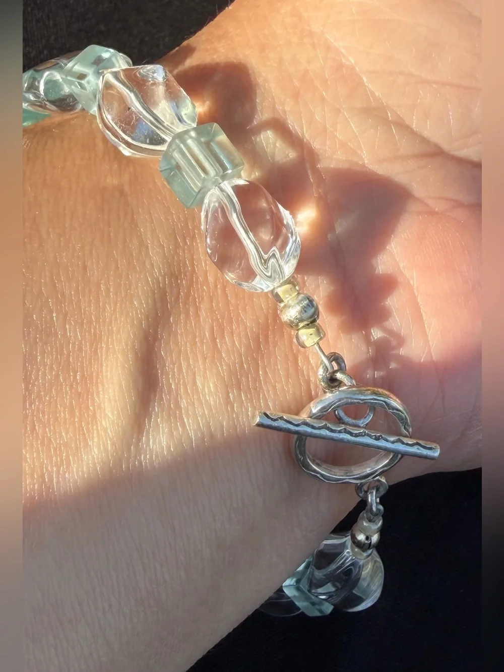 Fluorite, Aquamarine, Crystal .925 Artisan Hand Crafted Bracelet